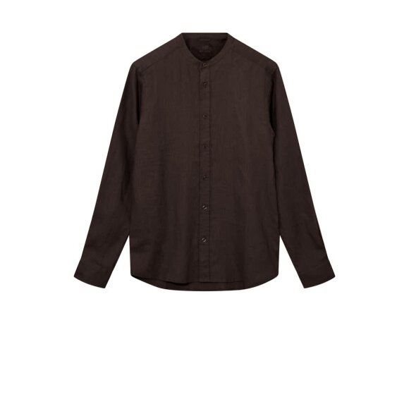 Mos Mosh Theo Linen Stand Shirt Chocolate Brown 