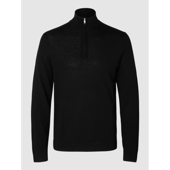 Selected Homme Tray Knit Merino half Zip Black