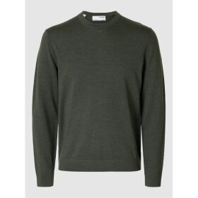 selected homme Tray LS Knit Merino Crew Neck forest night