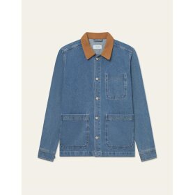 Les Deux Layton Washed Denim Overshirt Light Blue Denim